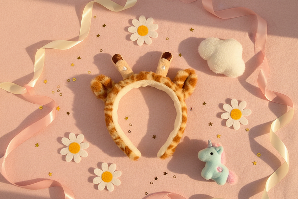 Kawaii Giraffe Headband Flat Lay
